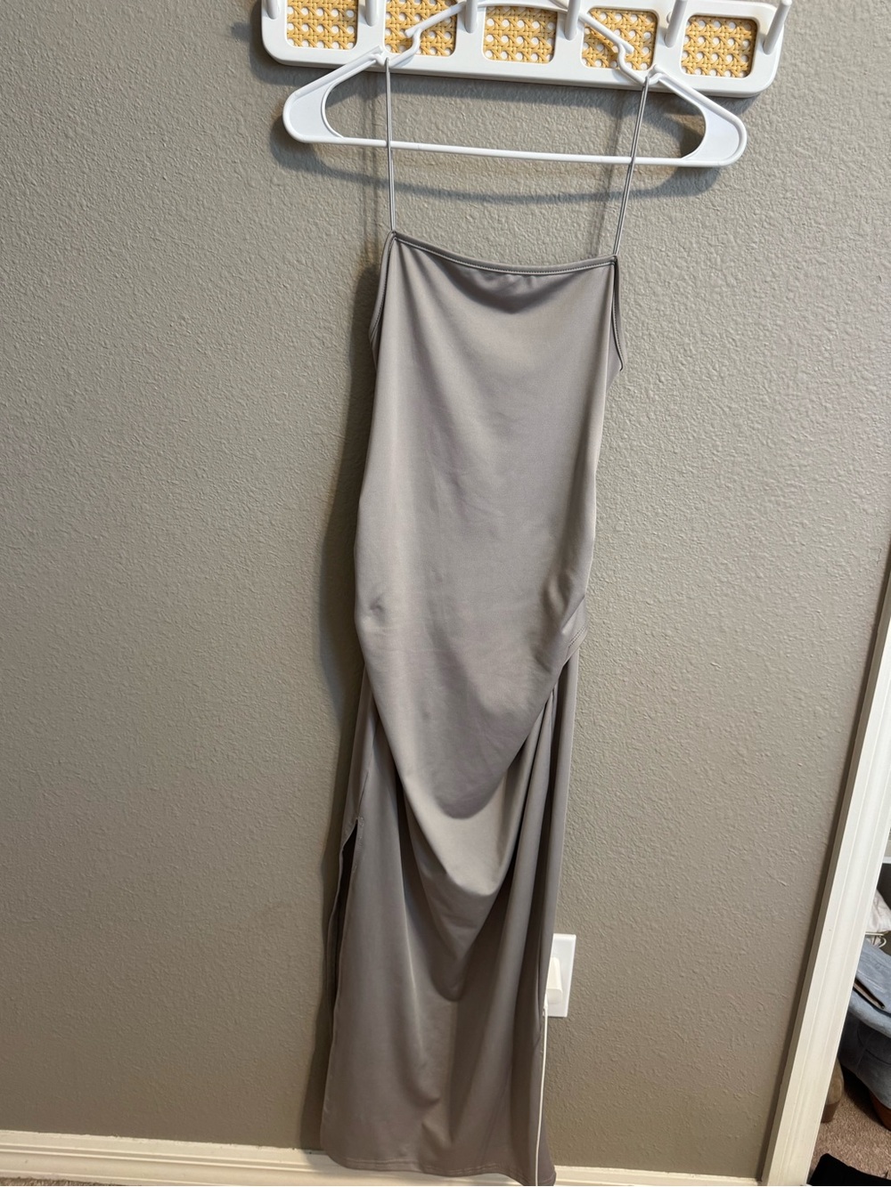 Sleek Gray Slip Dress with Spaghetti Straps